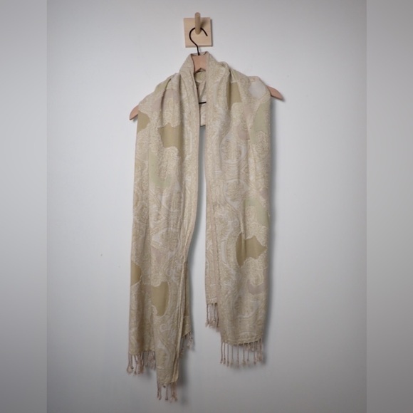 Pashmina by Ashley Cooper Scarf in Greenish Yellow and Beige with Design - Picture 1 of 3